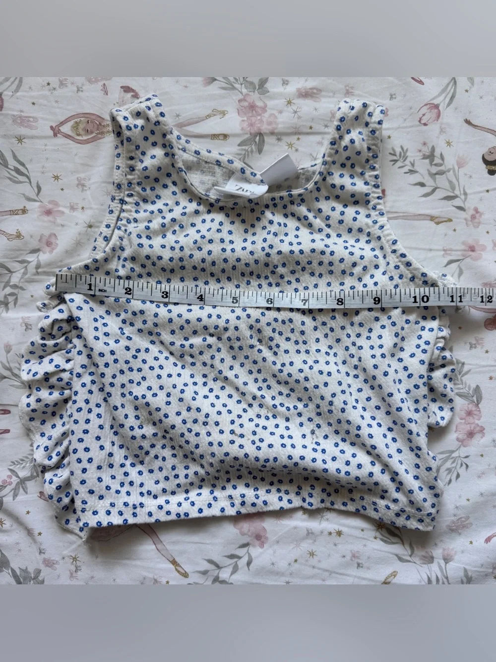 Zara Girls Blue Ditsy Floral Ruffle Crop Top & Shorts Set | 2–4Y